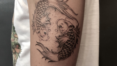 Japanese koi fish with lotus flower tattoo designs
