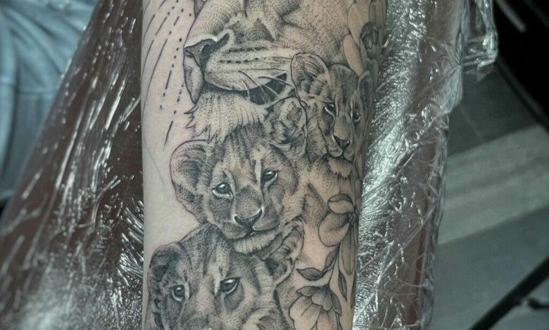 Lioness and cub tattoo design