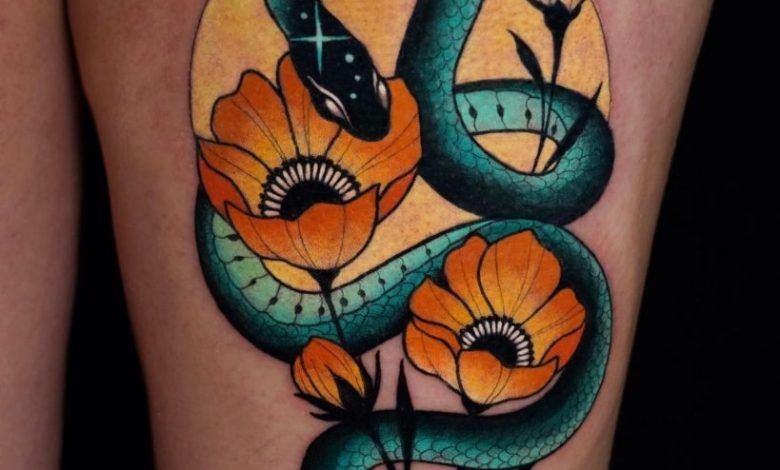 Snake and flower tattoo designs